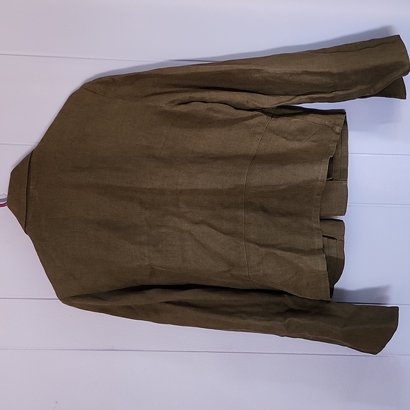 Army Green 100% Linen button blazer - Picture 2 of 4